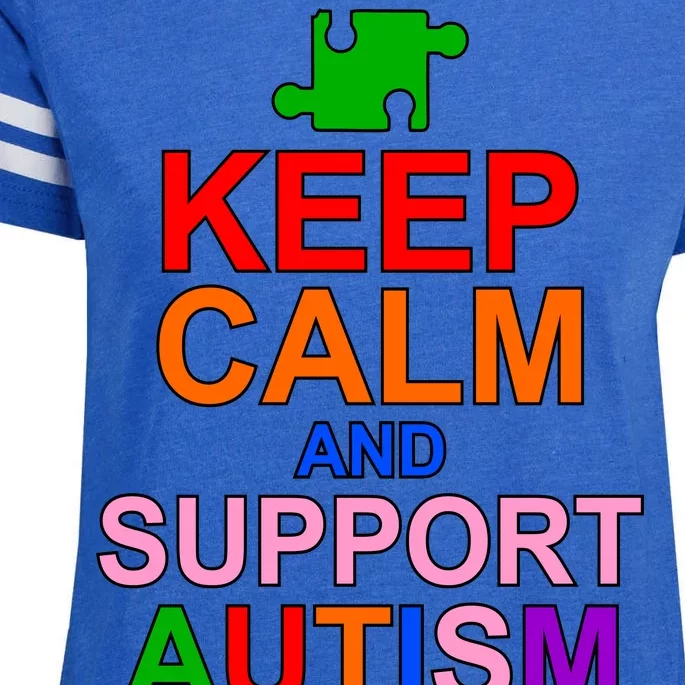 Keep Calm And Support Autism Awareness Enza Ladies Jersey Football T-Shirt