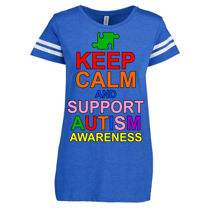 Keep Calm And Support Autism Awareness Enza Ladies Jersey Football T-Shirt