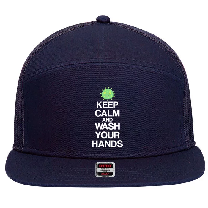 Keep Clam And Wash Your Hands 7 Panel Mesh Trucker Snapback Hat