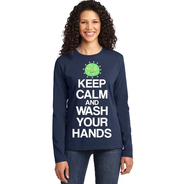 Keep Clam And Wash Your Hands Ladies Long Sleeve Shirt