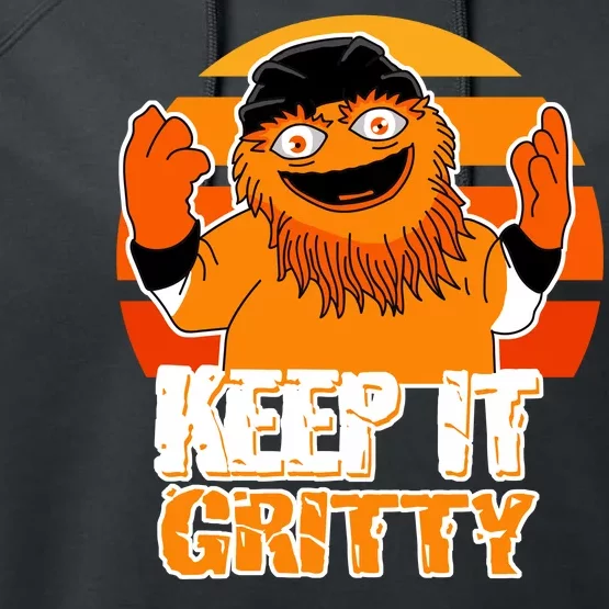 Keep It Gritty Retro Hockey Mascot Performance Fleece Hoodie