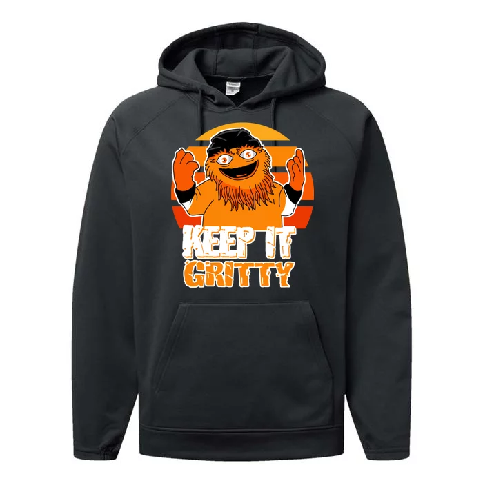 Keep It Gritty Retro Hockey Mascot Performance Fleece Hoodie