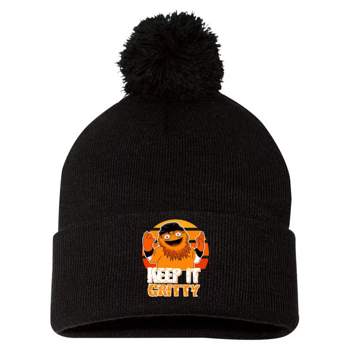 Keep It Gritty Retro Hockey Mascot Pom Pom 12in Knit Beanie