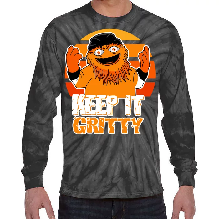 Keep It Gritty Retro Hockey Mascot Tie-Dye Long Sleeve Shirt