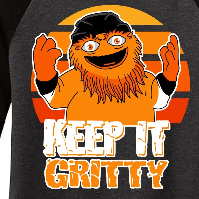 Keep It Gritty Retro Hockey Mascot Women's Tri-Blend 3/4-Sleeve Raglan Shirt