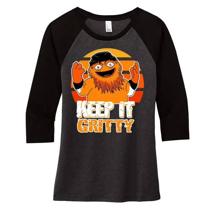 Keep It Gritty Retro Hockey Mascot Women's Tri-Blend 3/4-Sleeve Raglan Shirt