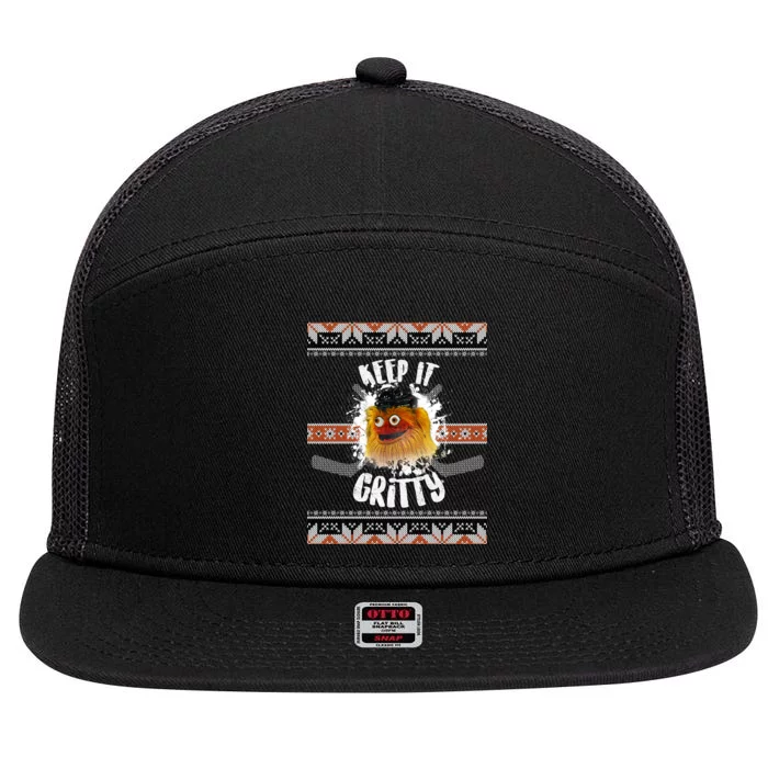 Keep It Gritty Ugly Christmas Sweater 7 Panel Mesh Trucker Snapback Hat