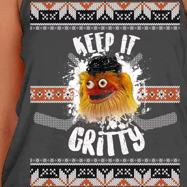 Keep It Gritty Ugly Christmas Sweater Women's Knotted Racerback Tank