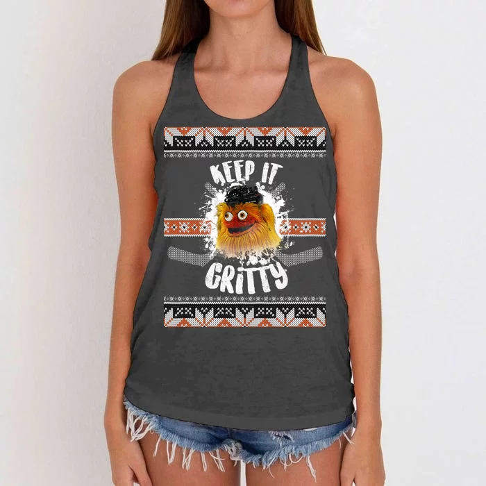 Keep It Gritty Ugly Christmas Sweater Women's Knotted Racerback Tank