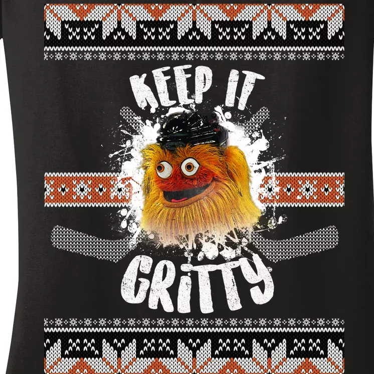 Keep It Gritty Ugly Christmas Sweater Women's V-Neck T-Shirt