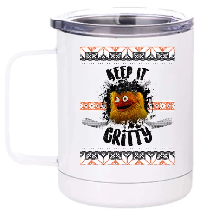 Keep It Gritty Ugly Christmas Sweater Front & Back 12oz Stainless Steel Tumbler Cup