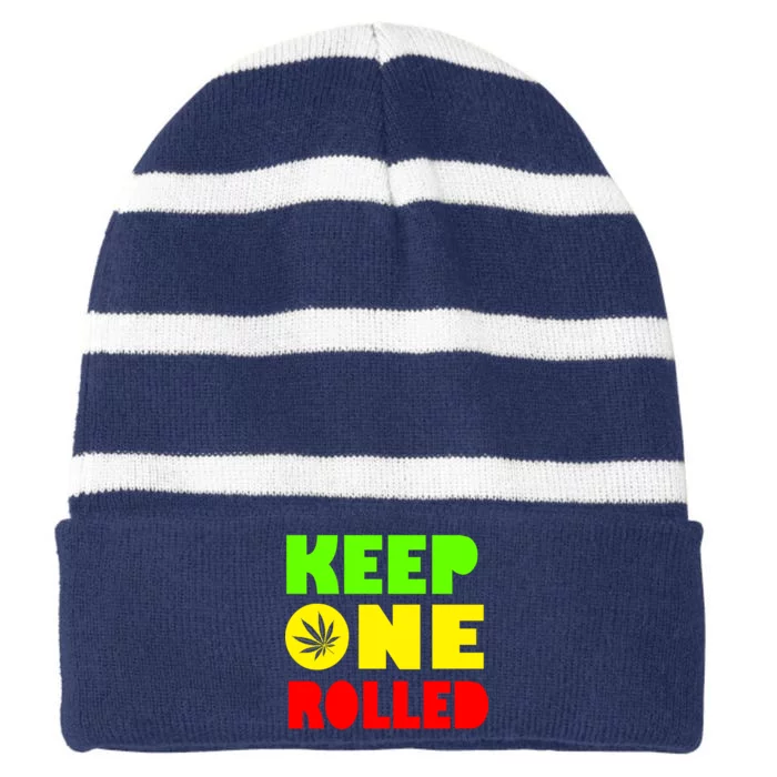 Keep One Rolled Striped Beanie with Solid Band