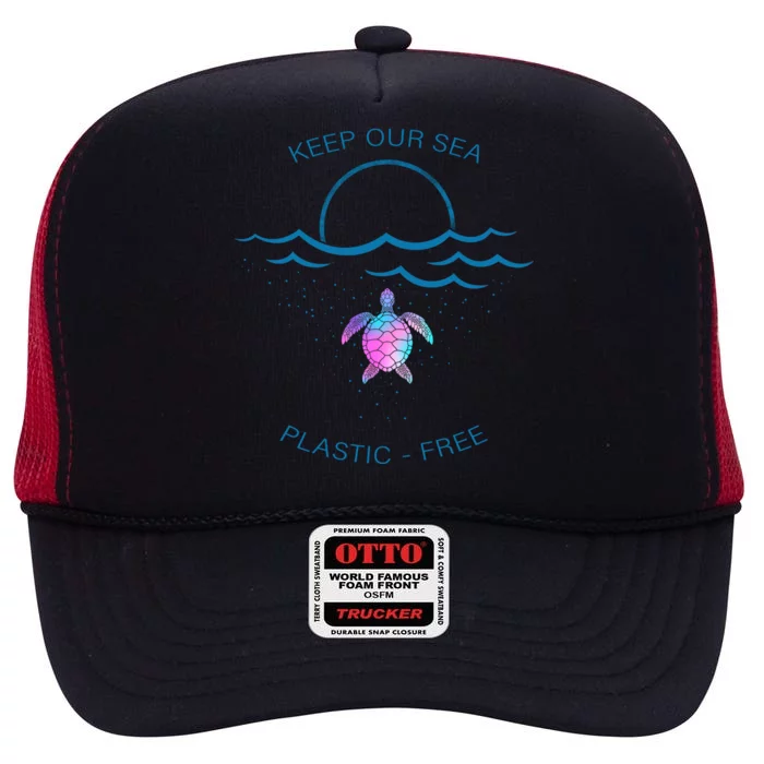 Keep Our Sea Plastic Free High Crown Mesh Trucker Hat