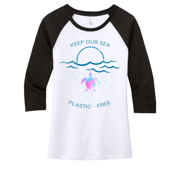 Keep Our Sea Plastic Free Women's Tri-Blend 3/4-Sleeve Raglan Shirt