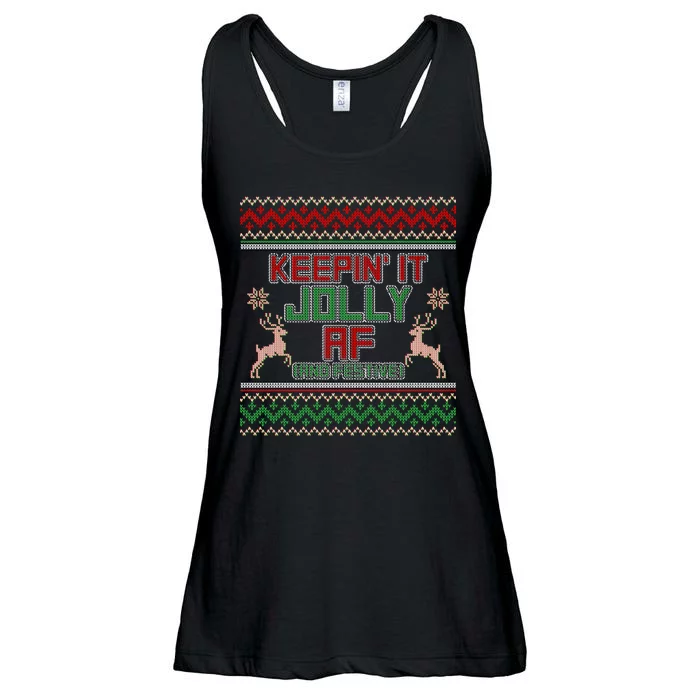 Keepin' It Jolly AF And Festive Ugly Sweater Christmas Ladies Essential Flowy Tank