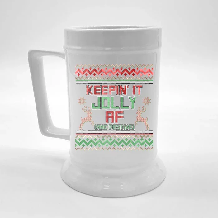 Keepin' It Jolly AF And Festive Ugly Sweater Christmas Front & Back Beer Stein