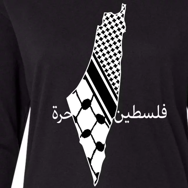 Keffiyeh Scarf Palestine Map Arabic Free Palestine Womens Cotton Relaxed Long Sleeve T-Shirt