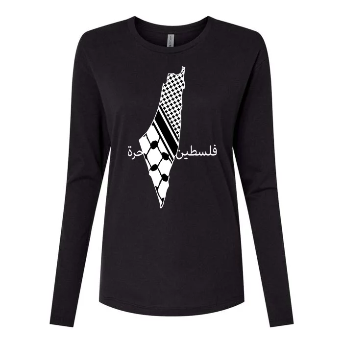 Keffiyeh Scarf Palestine Map Arabic Free Palestine Womens Cotton Relaxed Long Sleeve T-Shirt