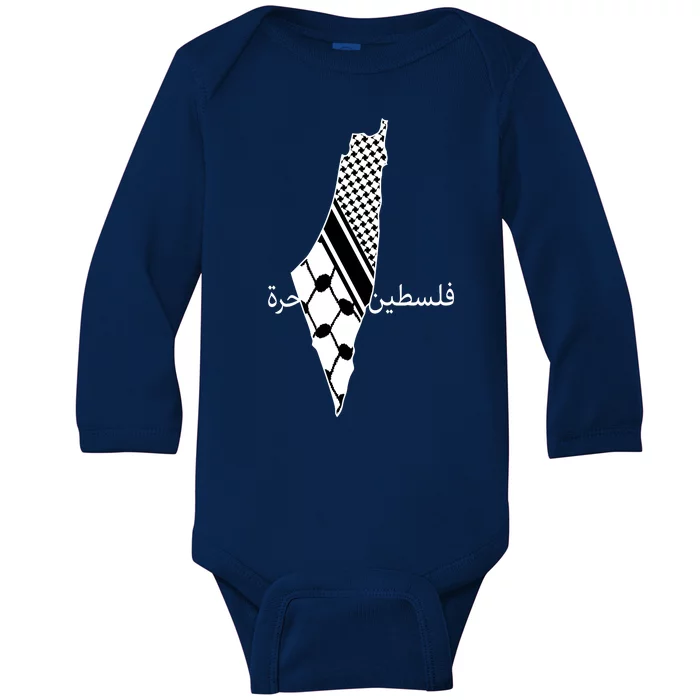 Keffiyeh Scarf Palestine Map Arabic Free Palestine Baby Long Sleeve Bodysuit