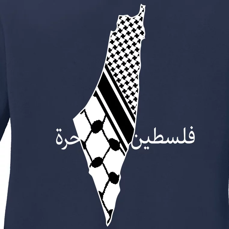 Keffiyeh Scarf Palestine Map Arabic Free Palestine Ladies Long Sleeve Shirt