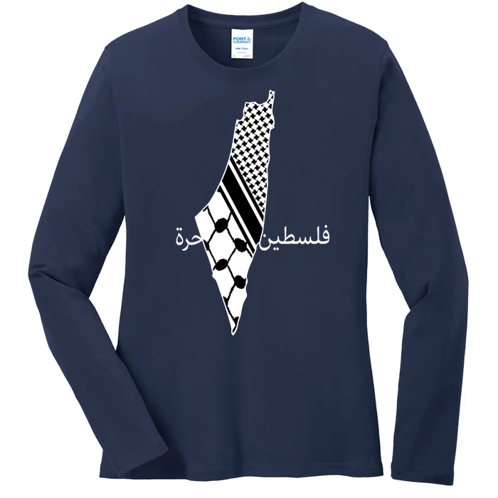 Keffiyeh Scarf Palestine Map Arabic Free Palestine Ladies Long Sleeve Shirt