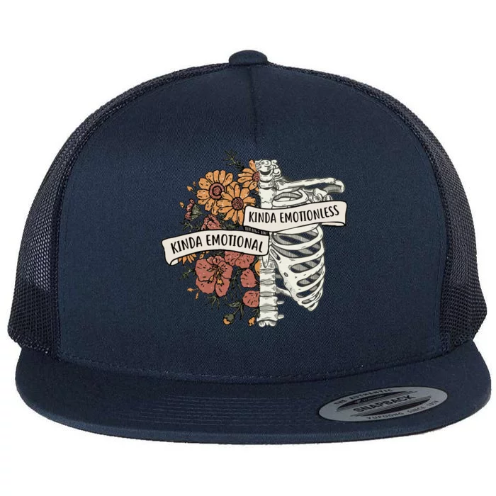 Kinda Emotional Kinda Emotionless Floral Skeleton Gothic Gift Flat Bill Trucker Hat