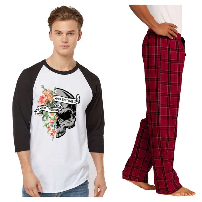 Kinda Emotional Kinda Emotionless Flower Skull Vintage Gift Raglan Sleeve Pajama Set