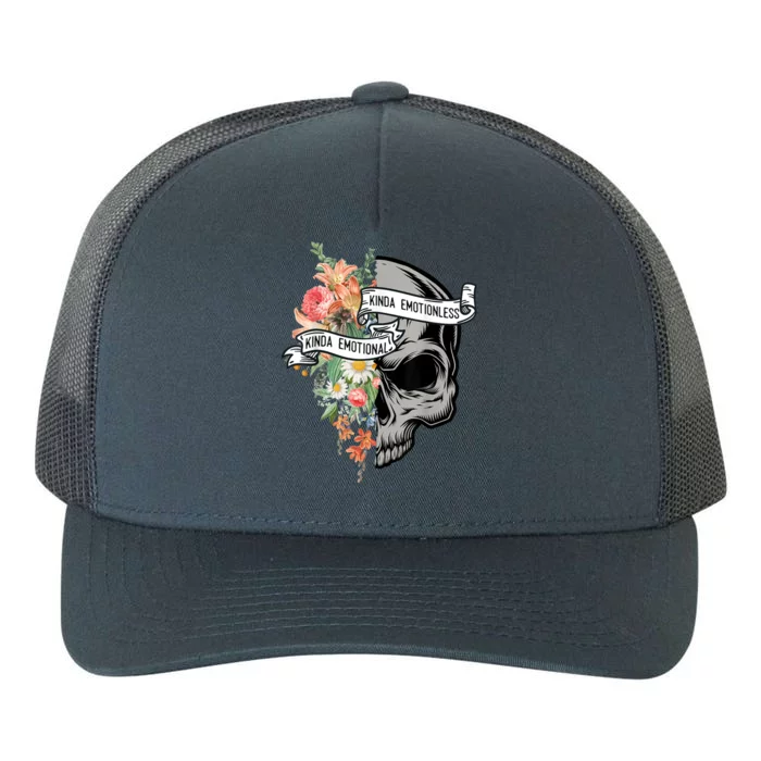 Kinda Emotional Kinda Emotionless Flower Skull Vintage Gift Yupoong Adult 5-Panel Trucker Hat