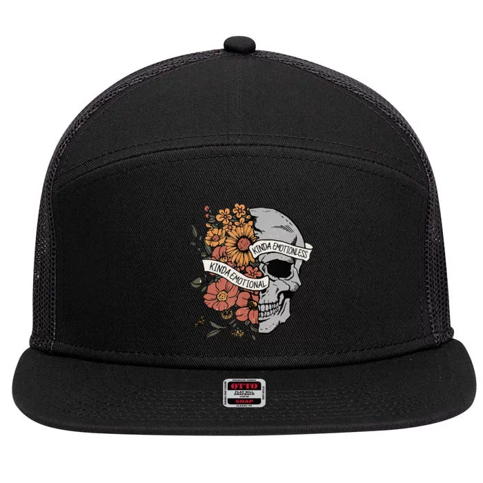 Kinda Emotional Kinda Emotionless Goth Emo Floral Skull 7 Panel Mesh Trucker Snapback Hat