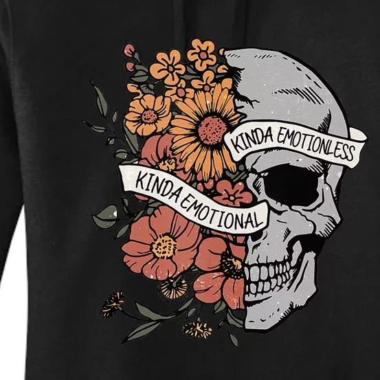 Kinda Emotional Kinda Emotionless Goth Emo Floral Skull Women's Pullover Hoodie