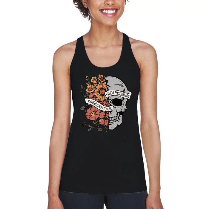 Kinda Emotional Kinda Emotionless Goth Emo Floral Skull Women's Racerback Tank