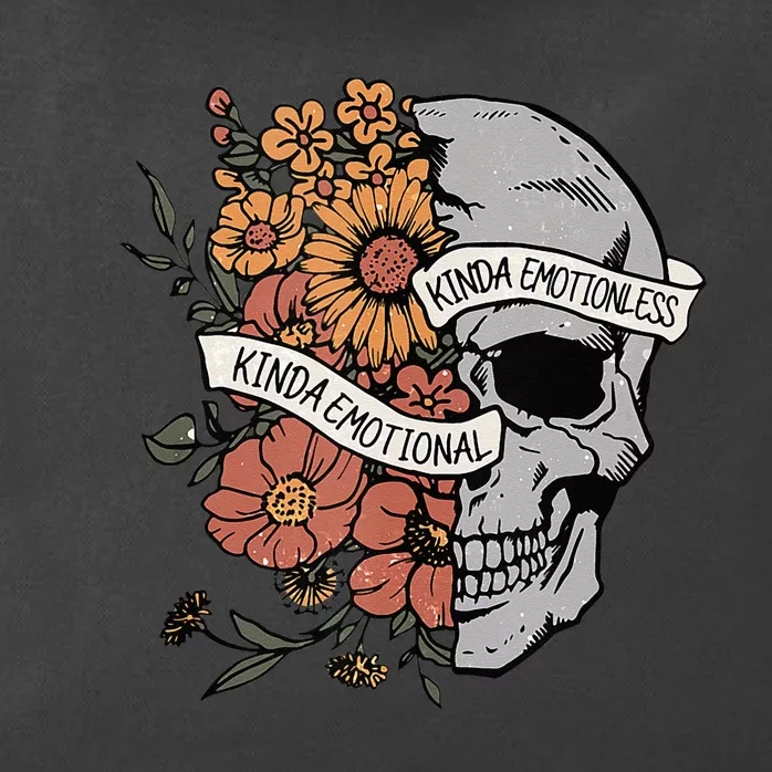 Kinda Emotional Kinda Emotionless Goth Emo Floral Skull Zip Tote Bag