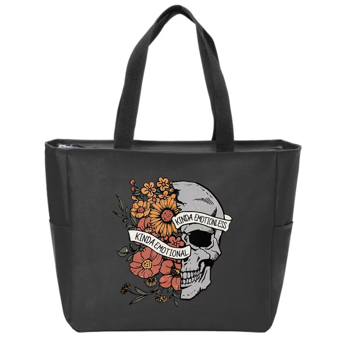 Kinda Emotional Kinda Emotionless Goth Emo Floral Skull Zip Tote Bag