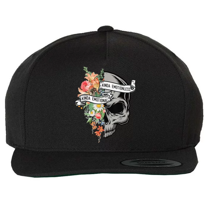 Kinda Emotional Kinda Emotionless Flower Skull Vintage Wool Snapback Cap