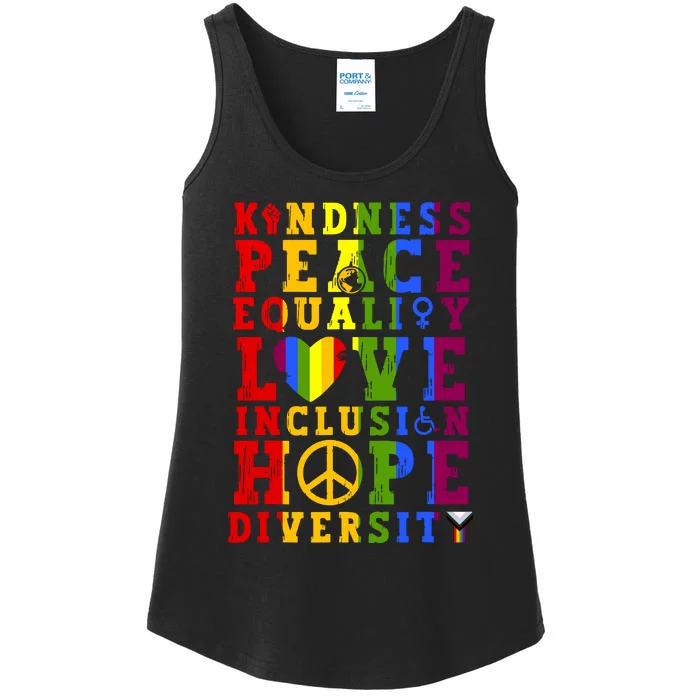 Kindness Equality Love Rainbow Flag Pride Month Ladies Essential Tank