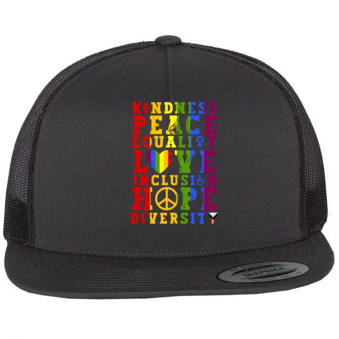 Kindness Equality Love Rainbow Flag Pride Month Flat Bill Trucker Hat