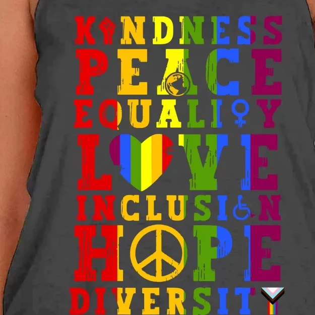 Kindness Equality Love Rainbow Flag Pride Month Women's Knotted Racerback Tank