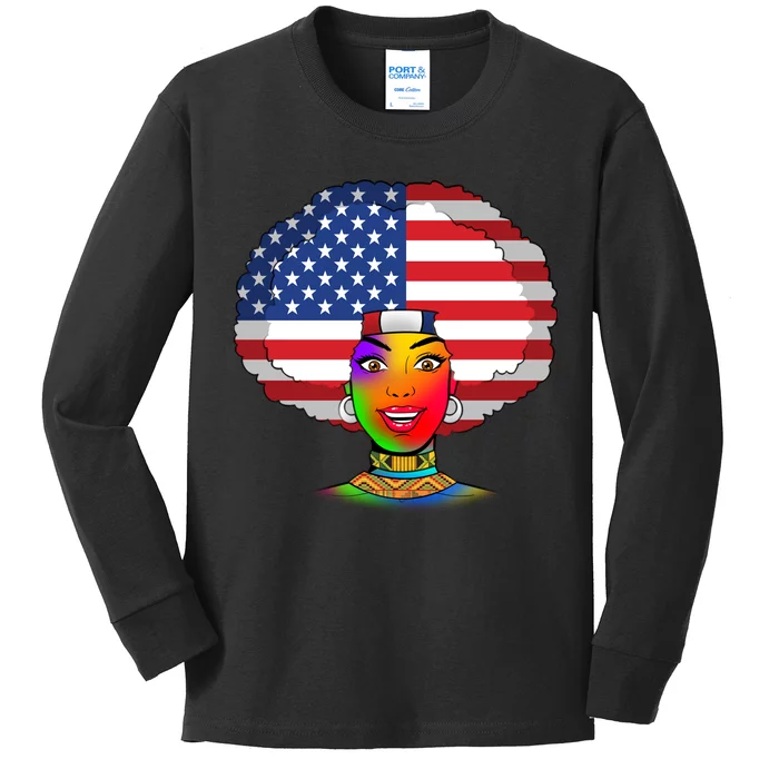 Kente African American Woman Kids Long Sleeve Shirt