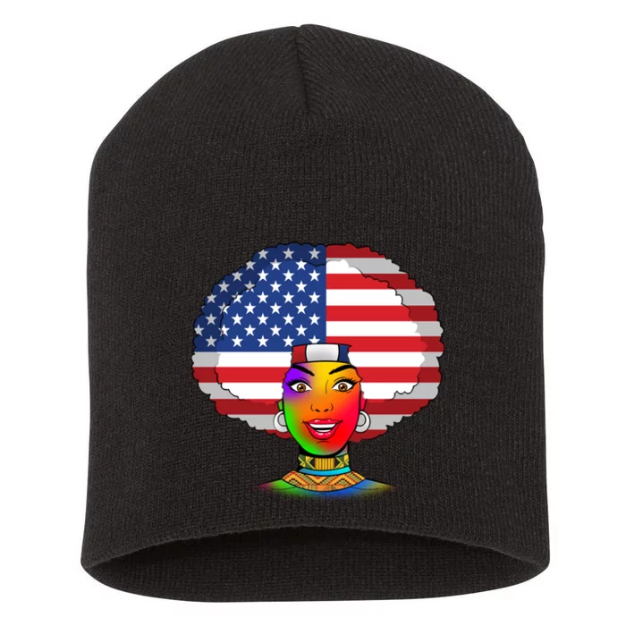 Kente African American Woman Short Acrylic Beanie