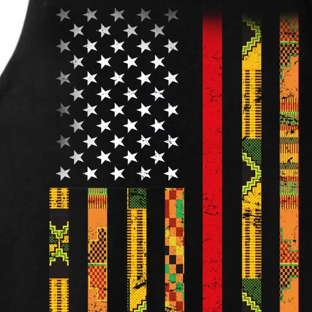 Kente US African American Flag Ladies Tri-Blend Wicking Tank