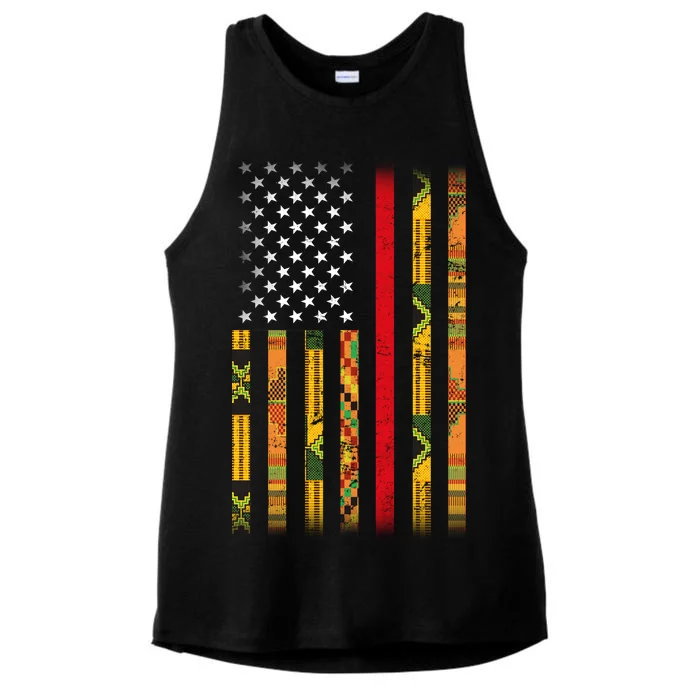 Kente US African American Flag Ladies Tri-Blend Wicking Tank