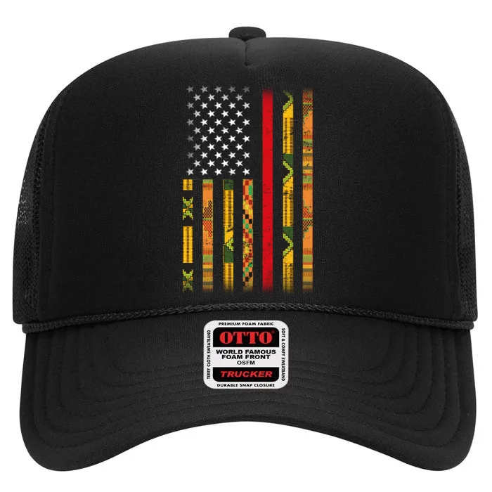 Kente US African American Flag High Crown Mesh Trucker Hat