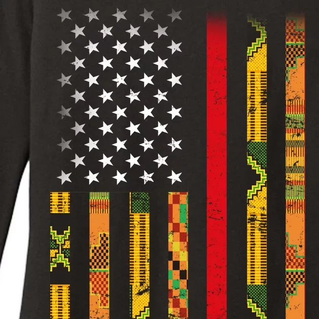 Kente US African American Flag Womens CVC Long Sleeve Shirt