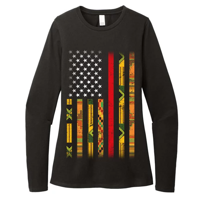 Kente US African American Flag Womens CVC Long Sleeve Shirt