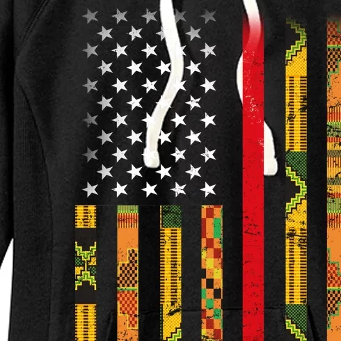 Kente US African American Flag Women's Fleece Hoodie