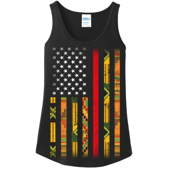 Kente US African American Flag Ladies Essential Tank