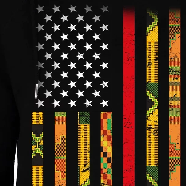 Kente US African American Flag Womens Funnel Neck Pullover Hood