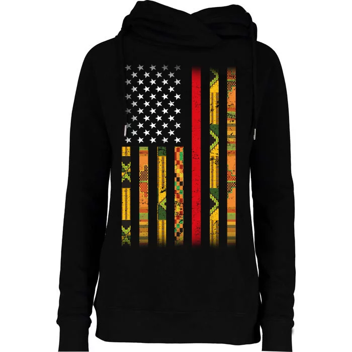 Kente US African American Flag Womens Funnel Neck Pullover Hood