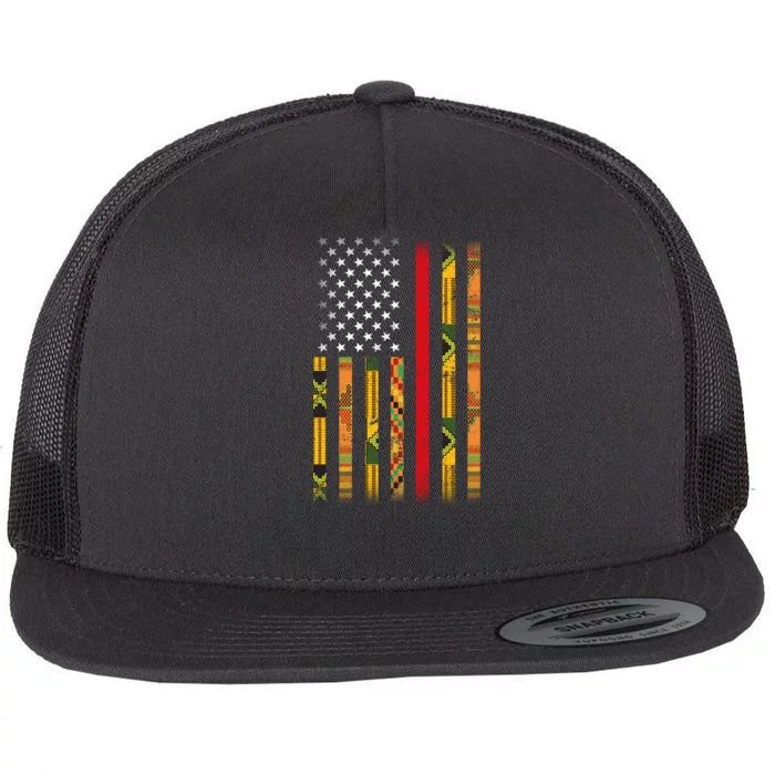 Kente US African American Flag Flat Bill Trucker Hat