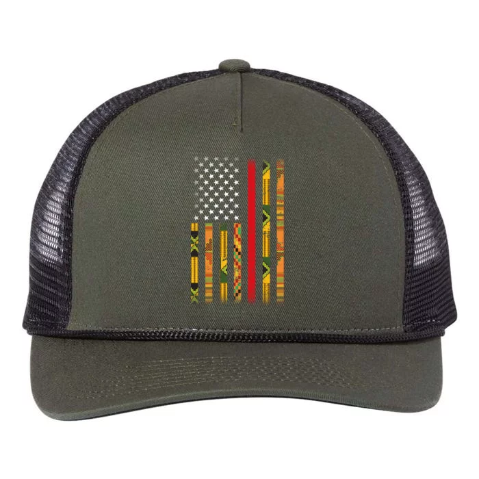 Kente US African American Flag Retro Rope Trucker Hat Cap